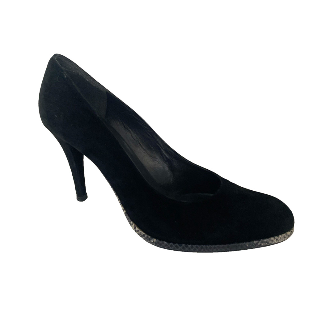 Stuart Weitzman Purist Suede Pump Snake Trim Round Toe Slim Heel 11.5 M